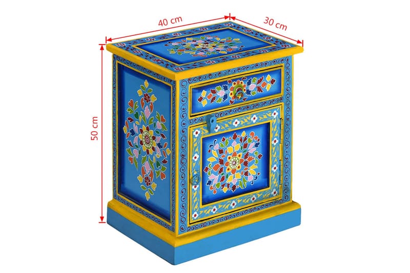 Nattduksbord massivt mangoträ handmålat turkos - Blå/Grön - Möbler - Bord & matgrupper - Avlastningsbord - Sängbord & nattduksbord