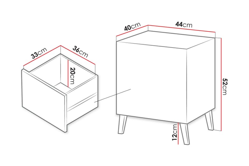 Novaj Sängbord 44 cm - Matt Vit/Svart - Möbler - Bord & matgrupper - Avlastningsbord - Sängbord & nattduksbord