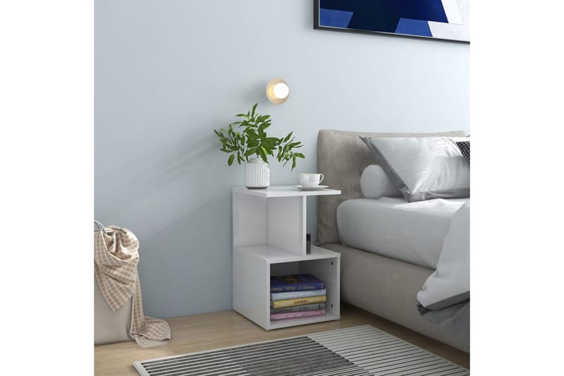 Sängbord 2 st vit högglans 35x35x55 cm spånskiva - Vit - Sängbord & nattduksbord
