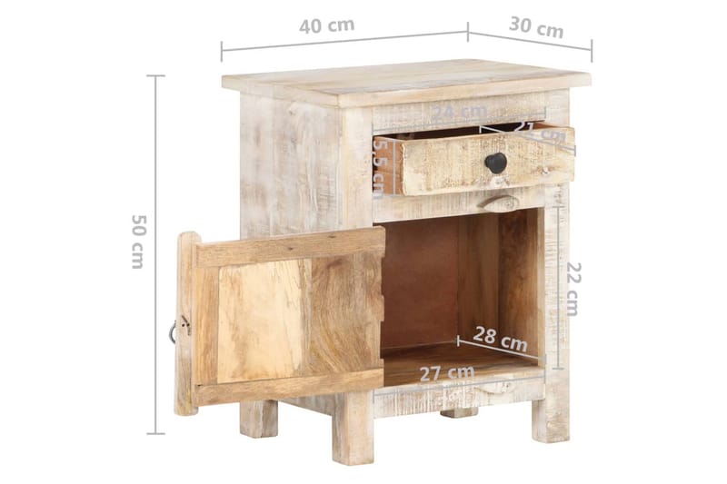 Sängbord 40x30x50 cm massivt grovt akaciaträ - Vit - Möbler - Bord & matgrupper - Avlastningsbord - Sängbord & nattduksbord