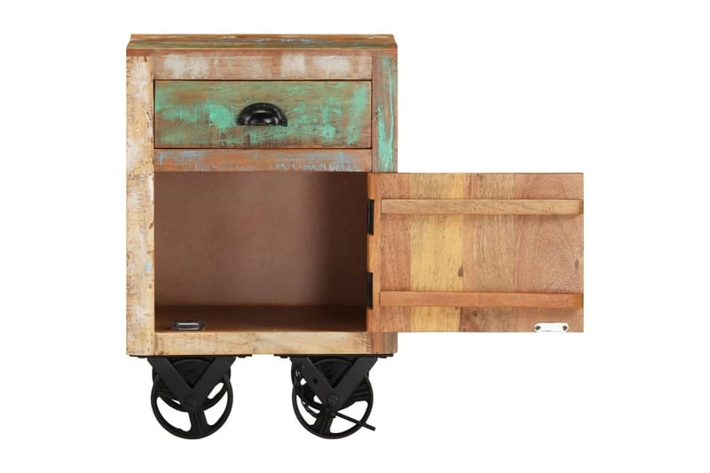 Sängbord med hjul 40x30x57 cm massivt återvunnet trä - Flerfärgad - Sängbord & nattduksbord