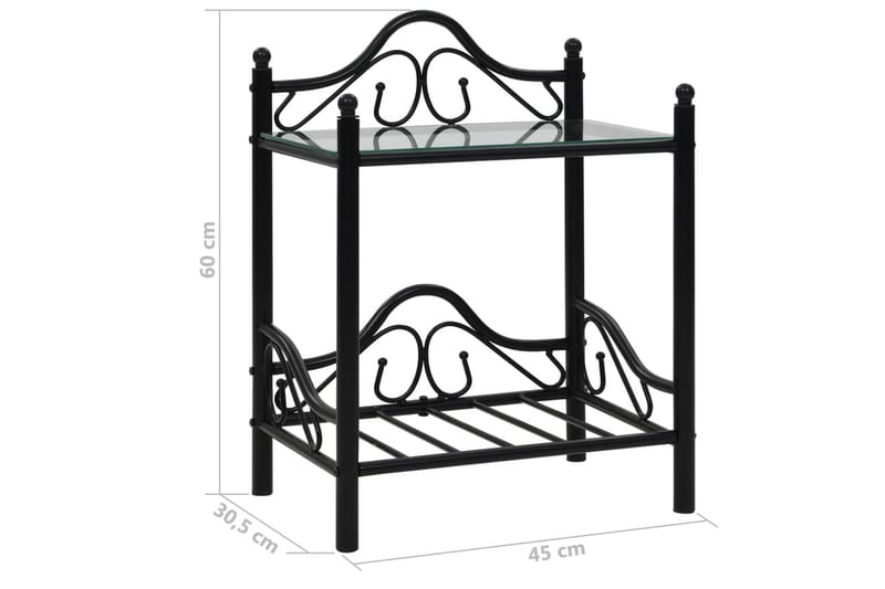 Sängbord stål och härdat glas 45x30,5x60 cm svart - Svart - Sängbord & nattduksbord
