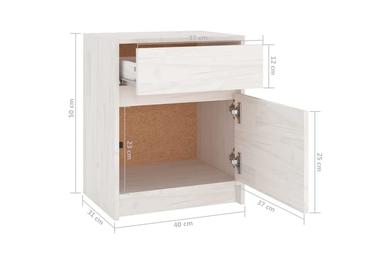 Sängbord vit 40x31x50 cm massiv furu - Vit - Sängbord & nattduksbord