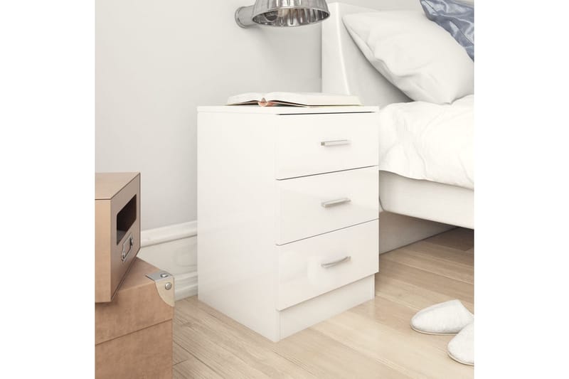Sängbord vit högglans 38x35x56 cm spånskiva - Vit - Sängbord & nattduksbord