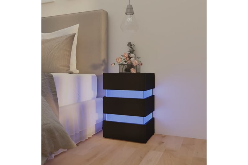 Sängskåp LED svart 45x35x67 cm spånskiva - Svart - Sängbord & nattduksbord