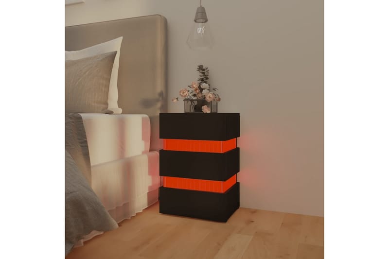 Sängskåp LED svart 45x35x67 cm spånskiva - Svart - Sängbord & nattduksbord