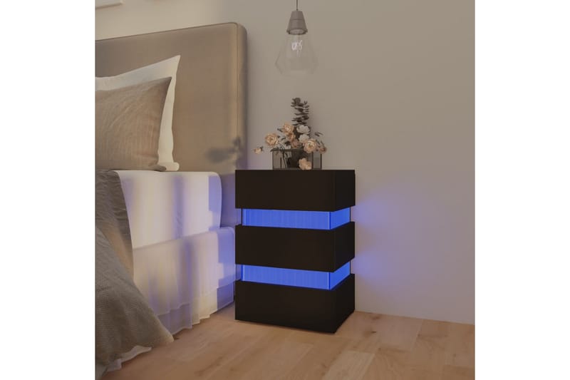 Sängskåp LED svart 45x35x67 cm spånskiva - Svart - Sängbord & nattduksbord