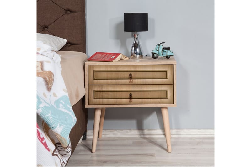 Vellavie Sängbord 60 cm med Förvaring 2 Lådor Ram - Brun - Sängbord & nattduksbord