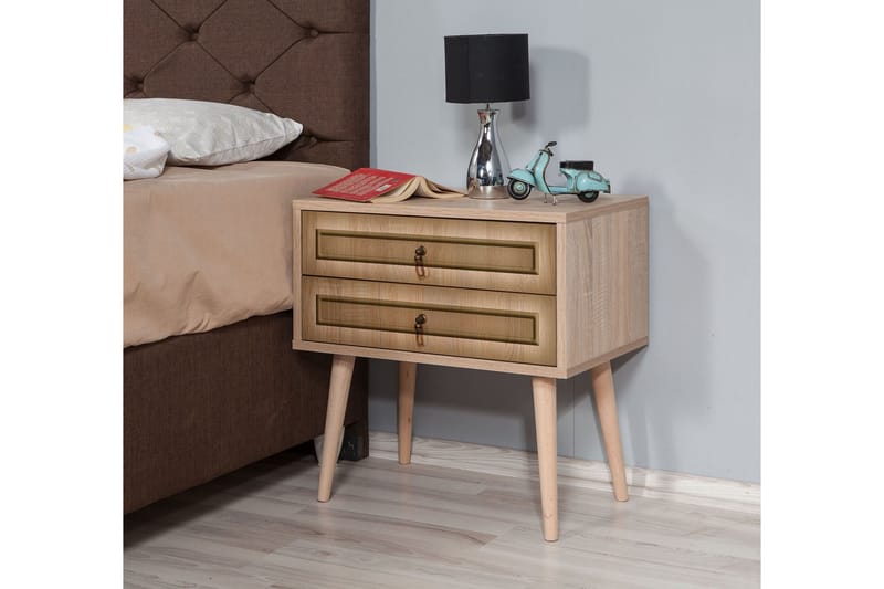 Vellavie Sängbord 60 cm med Förvaring 2 Lådor Ram - Brun - Sängbord & nattduksbord