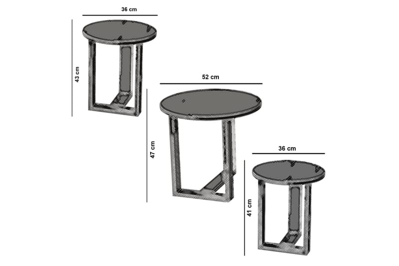 Falan Satsbord 52 cm Runt 3 Bord - Brun - Soffbord - Satsbord