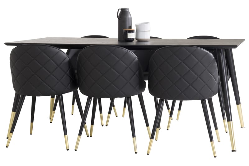Balisa Matgrupp  180 cm Rektangulär med 6 Sedavi stolar - Svart/Guld - Matgrupper