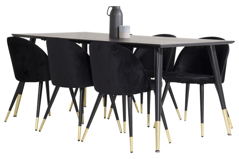 Balisa Matgrupp  180 cm Rektangulär med 6 Sedavi stolar - Svart/Guld - Matgrupper