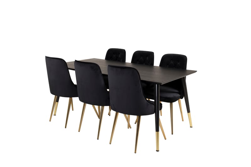 Balisa Matgrupp  180 cm Rektangulär med 6 Valera stolar - Svart/Guld - Matgrupper