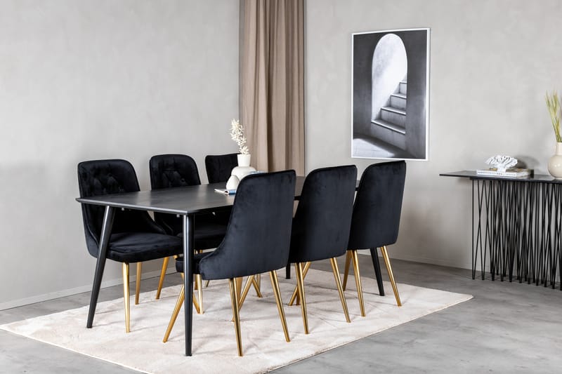 Balisa Matgrupp  180 cm Rektangulär med 6 Valera stolar - Svart/Guld - Matgrupper