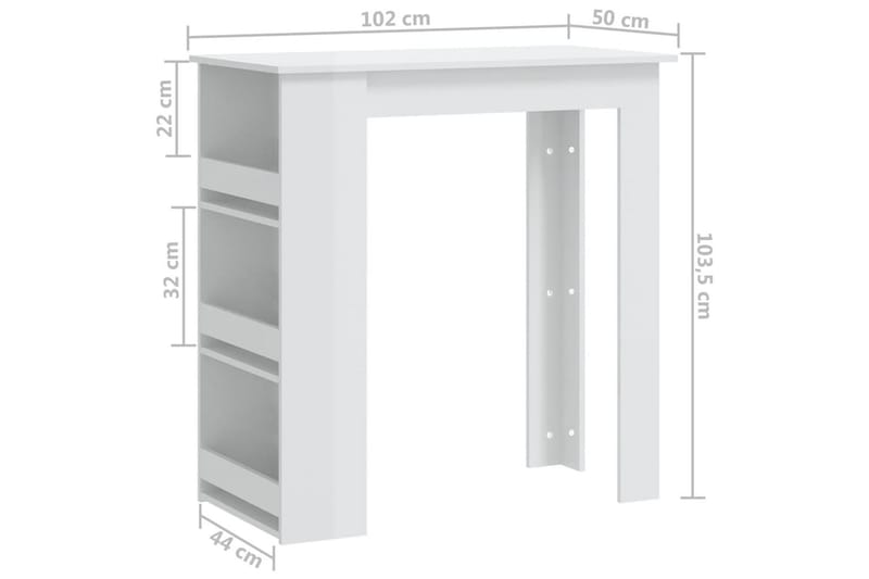 Barbord med hyllor vit högglans 102x50x103,5 cm spånskiva - Vit - Barbord & ståbord