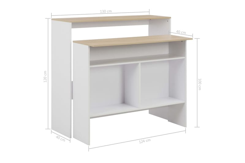 Barbord med 2 bordsskivor vit och ek 130x40x120 cm - Vit - Möbler - Bord & matgrupper - Barbord & ståbord