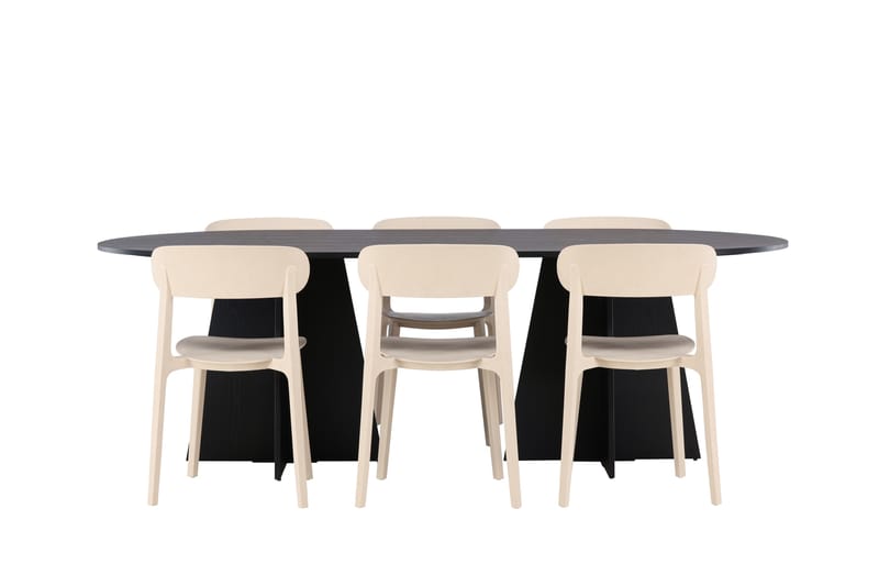 Bariso Matgrupp  230 cm Oval med 6 Åstol stolar - Svart - Matgrupper