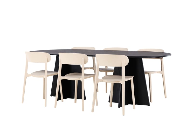 Bariso Matgrupp  230 cm Oval med 6 Åstol stolar - Svart - Matgrupper