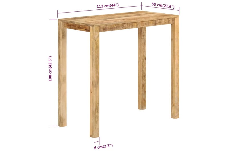 beBasic Barbord 112x55x108 cm massivt mangoträ - Brown - Möbler - Bord & matgrupper - Barbord & ståbord