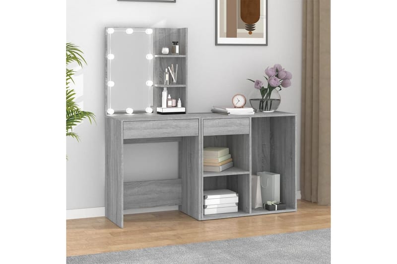 beBasic Sminkbord LED med skåp grå sonoma konstruerat trä - Grey - Sminkbord & toalettbord