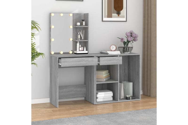 beBasic Sminkbord LED med skåp grå sonoma konstruerat trä - Grey - Sminkbord & toalettbord