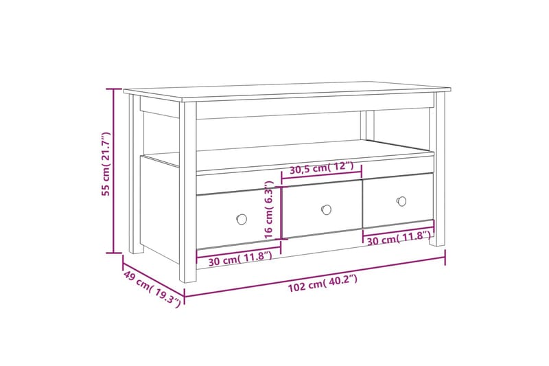 beBasic Soffbord vit 102x49x55 cm massiv furu - White - Möbler - Bord & matgrupper - Soffbord