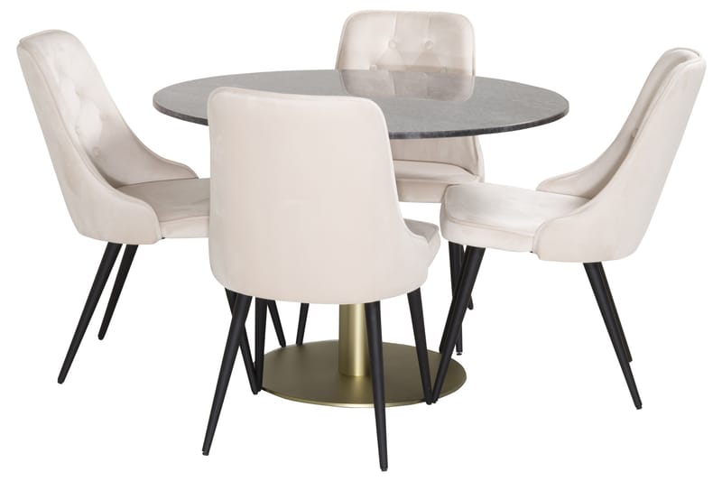 Estelle Matgrupp 106 cm Rund med 4 Velvet stolar - Beige - Möbler - Bord & matgrupper - Matgrupper