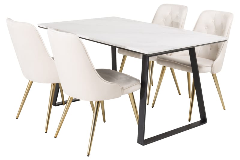 Estelle Matgrupp 140 cm Rektangulär med 4 Velvet Deluxe stolar - Beige - Möbler - Bord & matgrupper - Matgrupper