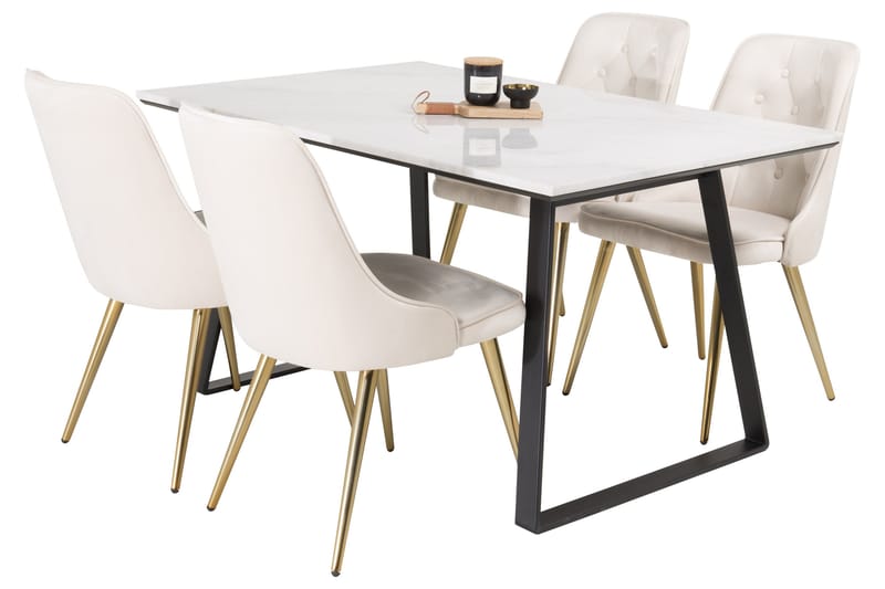 Estelle Matgrupp 140 cm Rektangulär med 4 Velvet Deluxe stolar - Beige - Möbler - Bord & matgrupper - Matgrupper