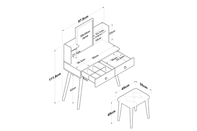 Fyodor Sminkbord 97,8 cm - Vit - Möbler - Bord & matgrupper - Sminkbord & toalettbord