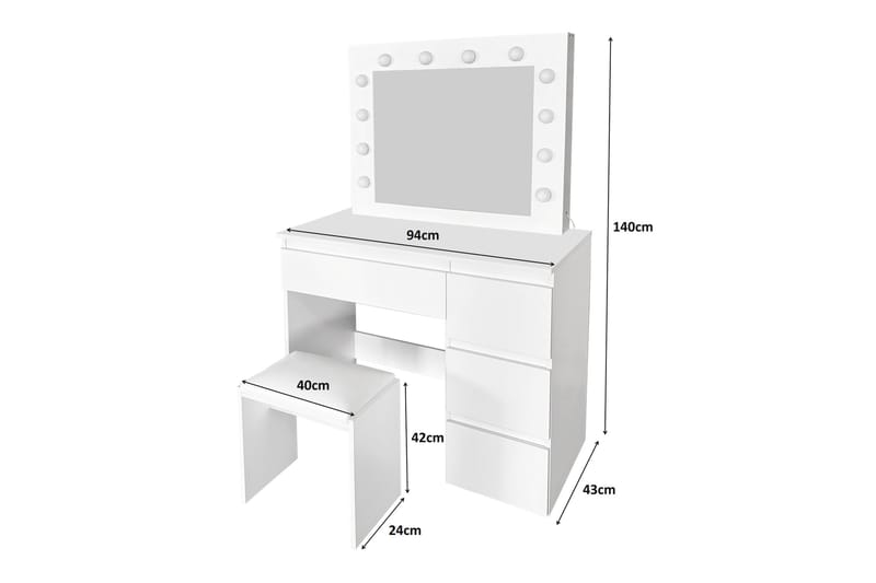 Glow Sminkbord 94 cm med LED Belysning - Vit - Möbler - Bord & matgrupper - Sminkbord & toalettbord