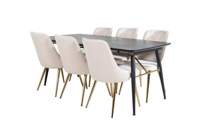 Gold Matgrupp Förlängningsbar 180-220 cm Rektangulär med 6 Velvet Deluxe stolar - Beige - Möbler - Bord & matgrupper - Matgrupper