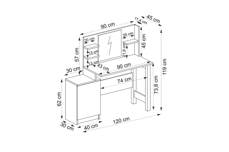 Hanz Sminkbord 120 cm - Antracit - Möbler - Bord & matgrupper - Sminkbord & toalettbord