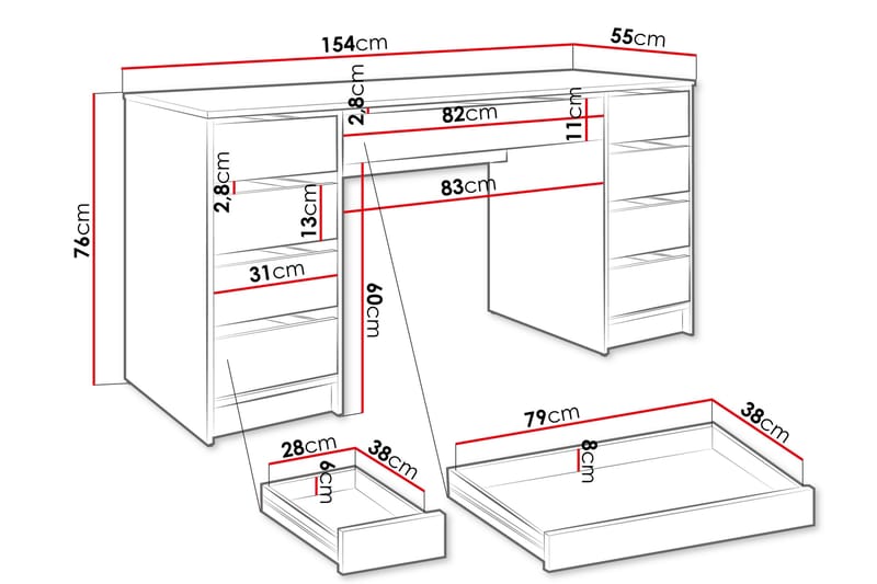 Harland Sminkbord 154 cm - Vit - Möbler - Bord & matgrupper - Sminkbord & toalettbord