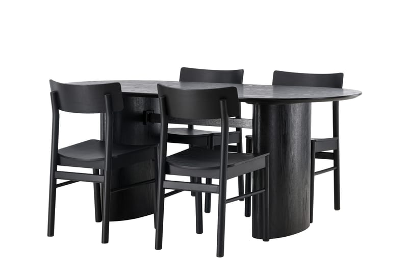 Isolde Matgrupp  180 cm Oval med 4 Montros stolar - Svart - Matgrupper