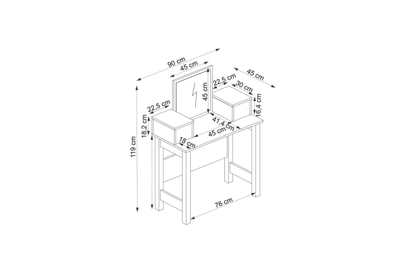 Kaolins Sminkbord 90 cm - Antracit - Möbler - Bord & matgrupper - Sminkbord & toalettbord