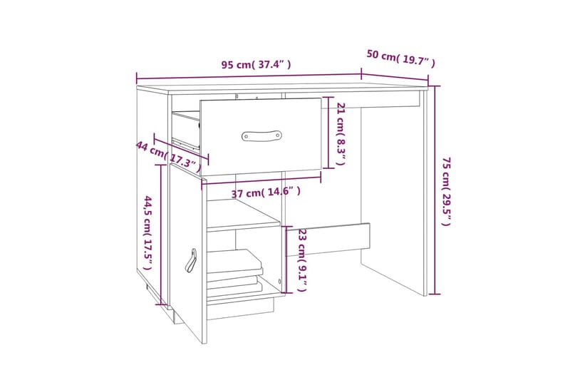 beBasic Skrivbord 95x50x75 cm massiv furu - Brown - Möbler - Bord & matgrupper - Kontorsbord - Skrivbord