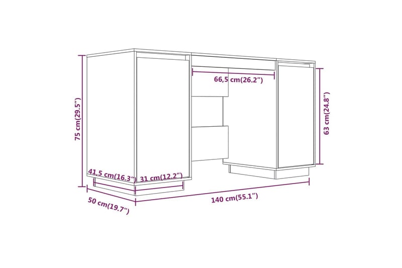 beBasic Skrivbord honungsbrun 140x50x75 cm massiv furu - Brown - Skrivbord