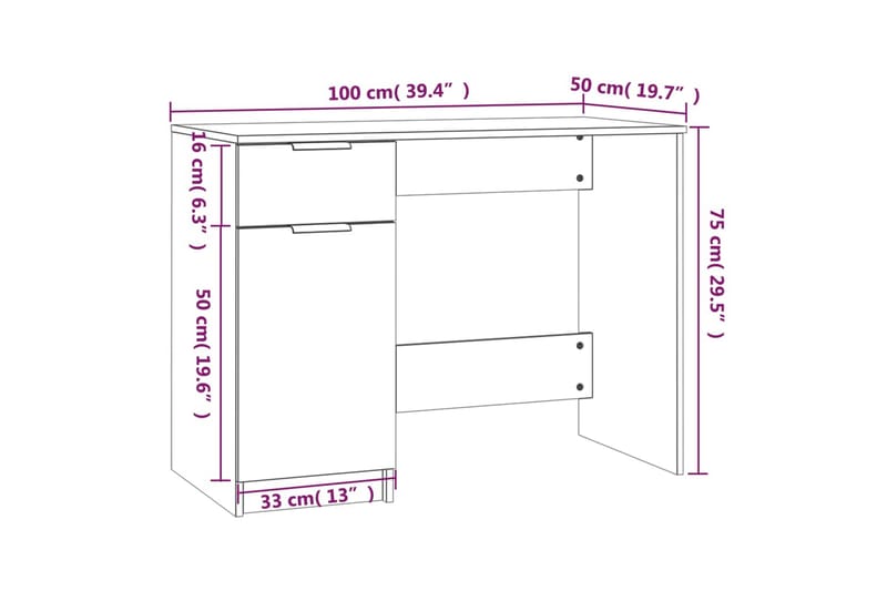 beBasic Skrivbord rökfärgad ek 100x50x75 cm konstruerat trä - Brown - Skrivbord