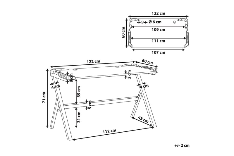 Danvers Gamingbord 120 cm med LED-belysning - Svart/Grå - Möbler - Bord & matgrupper - Kontorsbord - Gamingbord