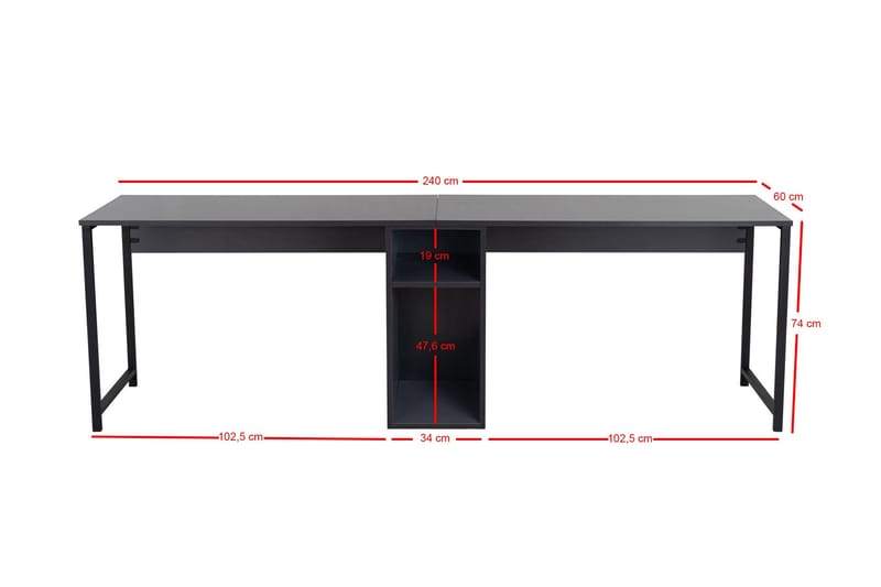 Hu Skrivbord 60x240 cm - Antracit/Svart - Möbler - Bord & matgrupper - Kontorsbord - Skrivbord