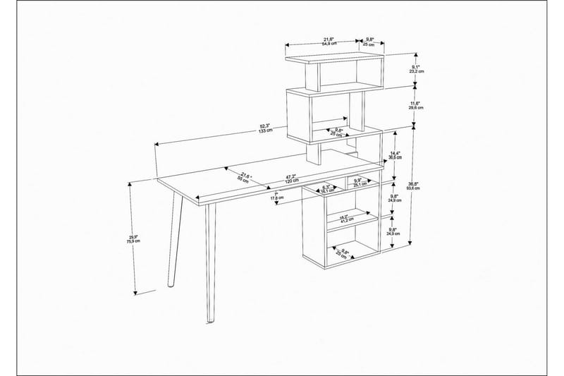 Andifli Skrivbord 55x146,4x133 cm med förvaring - Brun - Skrivbord
