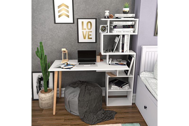 Andifli Skrivbord 55x146,4x133 cm med förvaring - Vit - Höj och sänkbart skrivbord - Skrivbord - Datorbord
