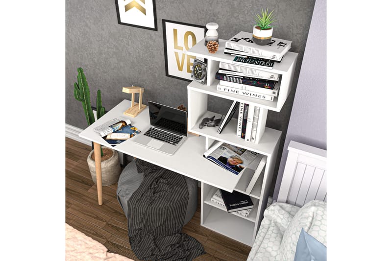 Andifli Skrivbord 55x146,4x133 cm med förvaring - Vit - Höj och sänkbart skrivbord - Skrivbord - Datorbord