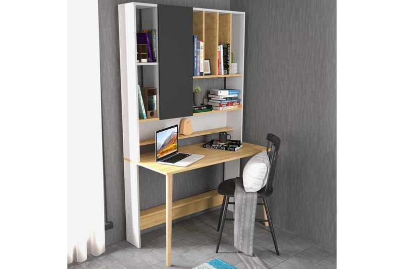 Andifli Skrivbord 60x196,6x120 cm med förvaring - Vit - Höj och sänkbart skrivbord - Skrivbord - Datorbord