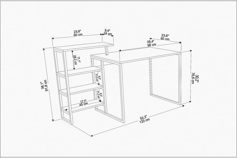 Andifli Skrivbord 60x76,8x133 cm med förvaring - Vit - Skrivbord
