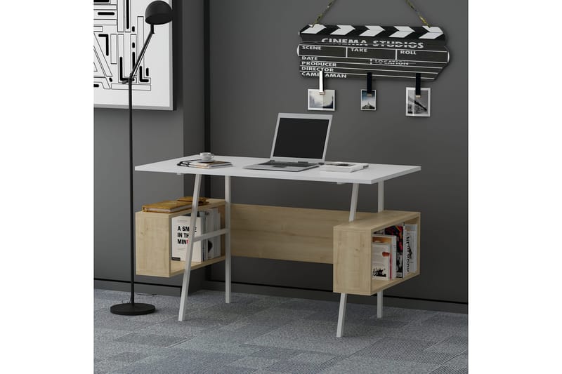 Bauksa Skrivbord 120x73,8x120 cm med förvaring - Vit - Höj och sänkbart skrivbord - Skrivbord - Datorbord
