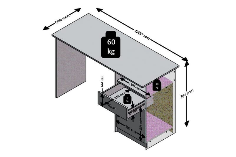 FMD Skrivbord med 1 låda 123x50x76,5 cm betong och vit - Grå - Skrivbord