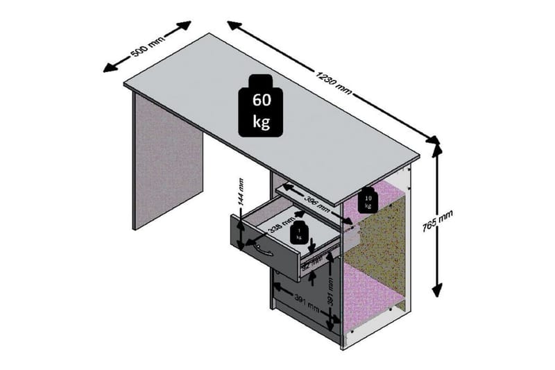 FMD Skrivbord med 1 låda 123x50x76,5 cm ek och vit - Brun - Skrivbord