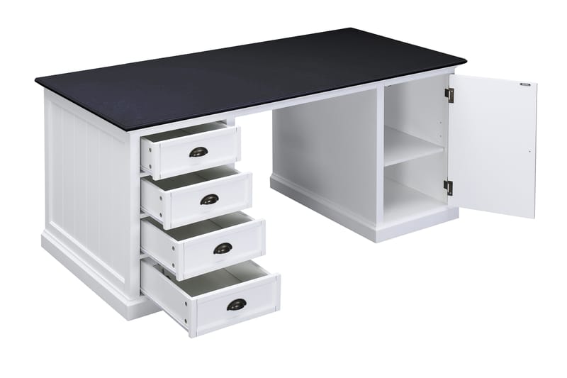 Hampton Skrivbord 170 cm med Förvaring 4 Lådor + Skåp - Vit/Svart - Höj och sänkbart skrivbord - Skrivbord - Datorbord